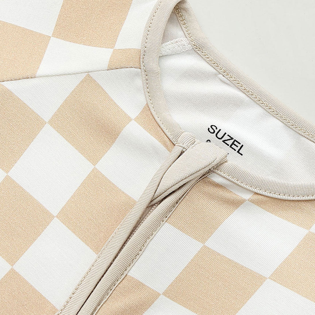Zip Romper Pajamas Beige Checkerboard
