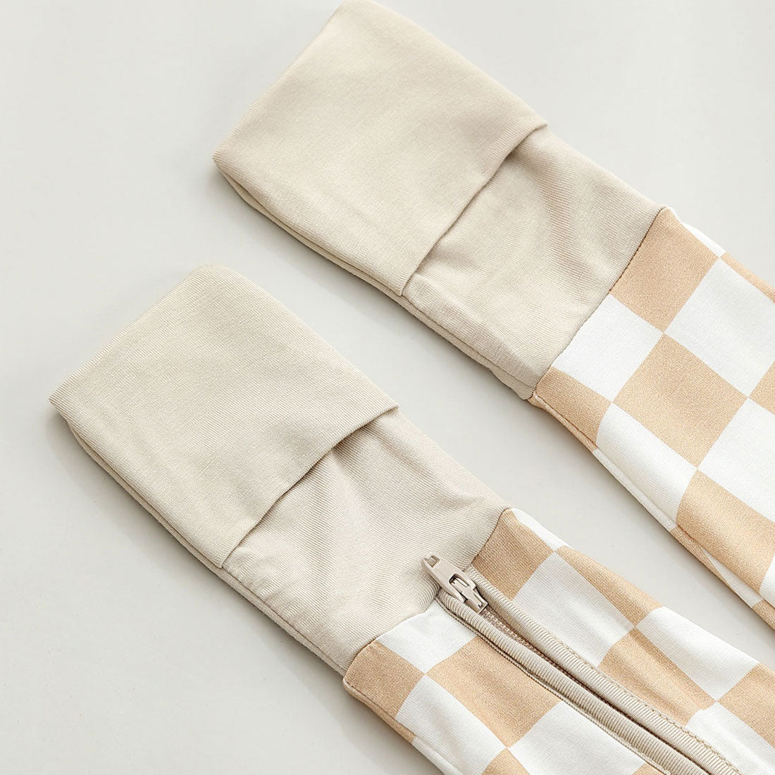 Zip Romper Pajamas Beige Checkerboard