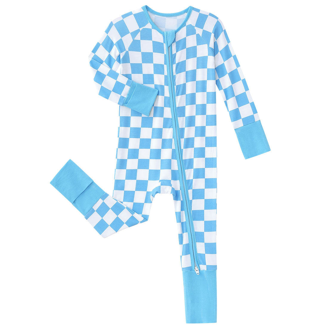 Zip Romper Pajamas Blue Checkerboard
