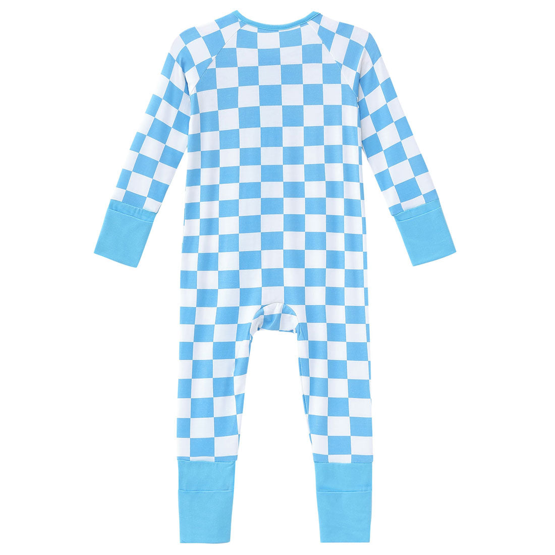 Zip Romper Pajamas Blue Checkerboard