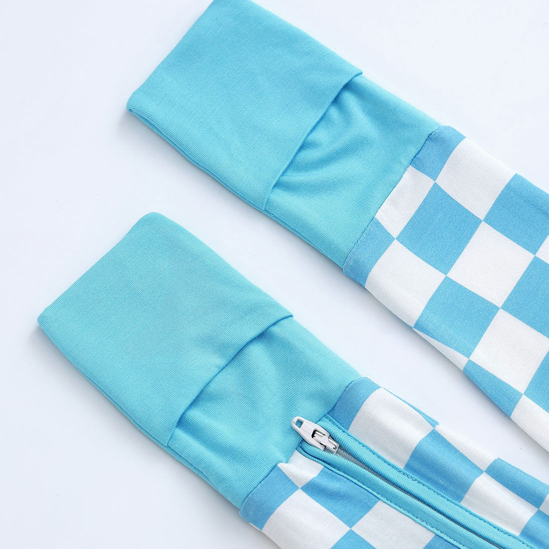 Zip Romper Pajamas Blue Checkerboard