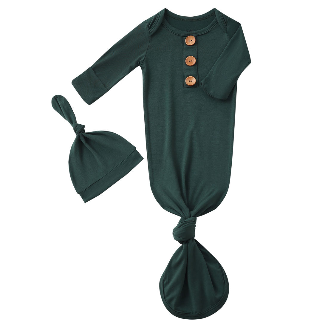 Bamboo Newborn Baby Knotted Gown and Hat Set Deep Green