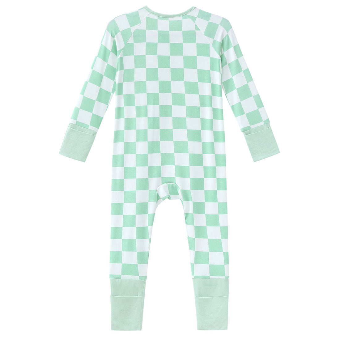 Zip Romper Pajamas Sage Green Checkerboard