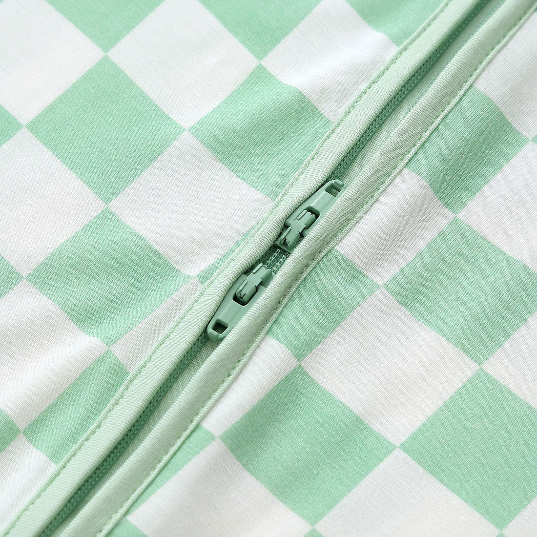 Zip Romper Pajamas Sage Green Checkerboard