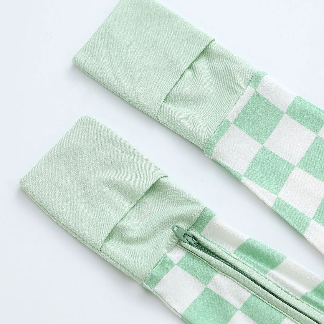 Zip Romper Pajamas Sage Green Checkerboard