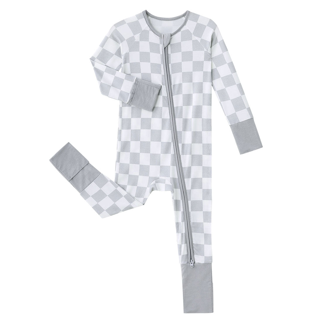 Zip Romper Pajamas Grey Checkerboard