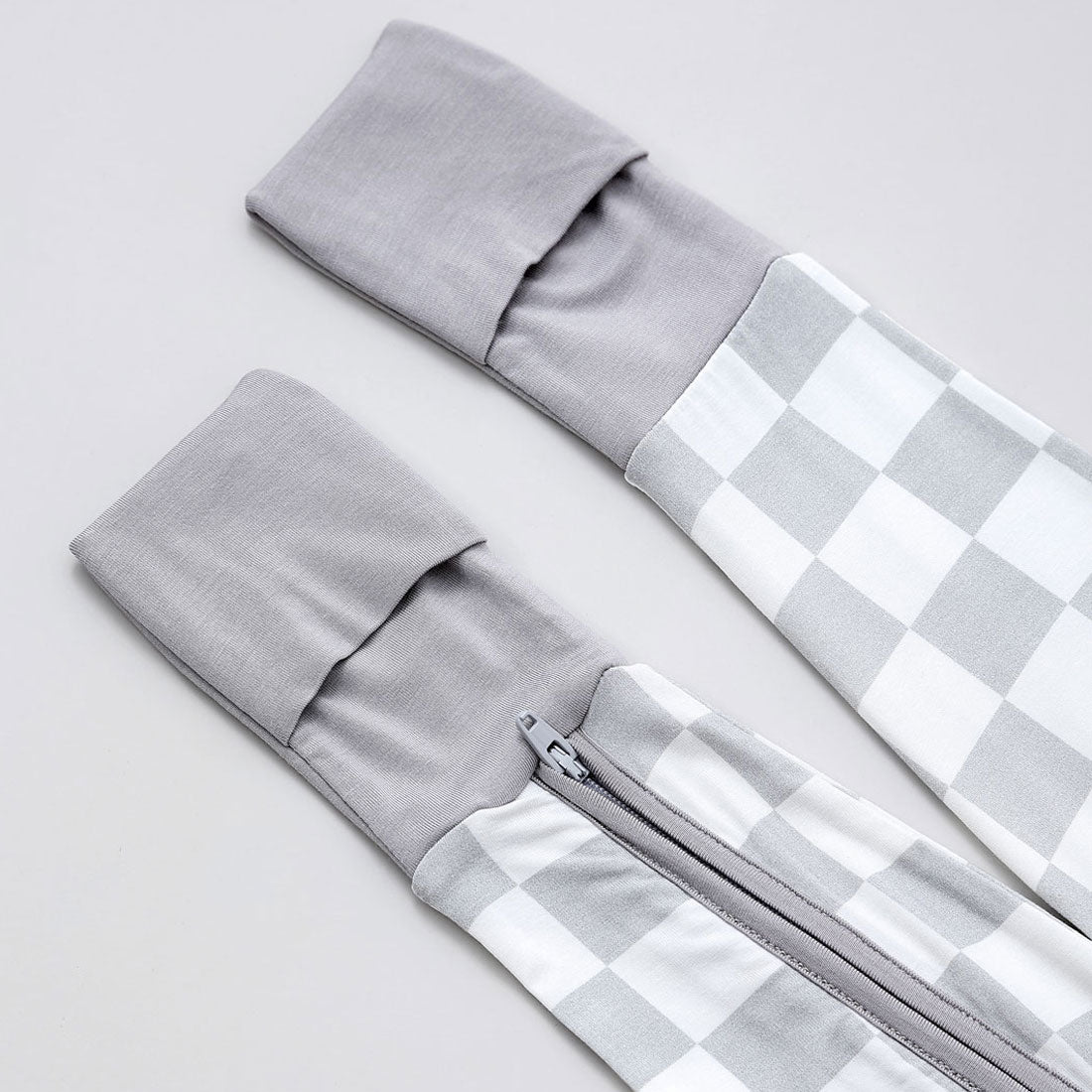 Zip Romper Pajamas Grey Checkerboard