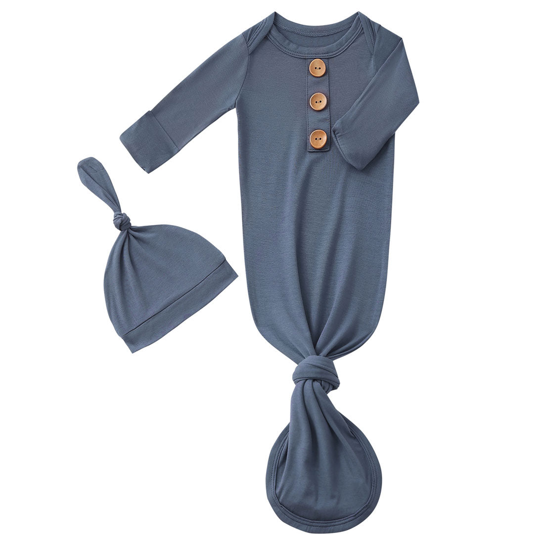 Bamboo Newborn Baby Knotted Gown and Hat Set Navy