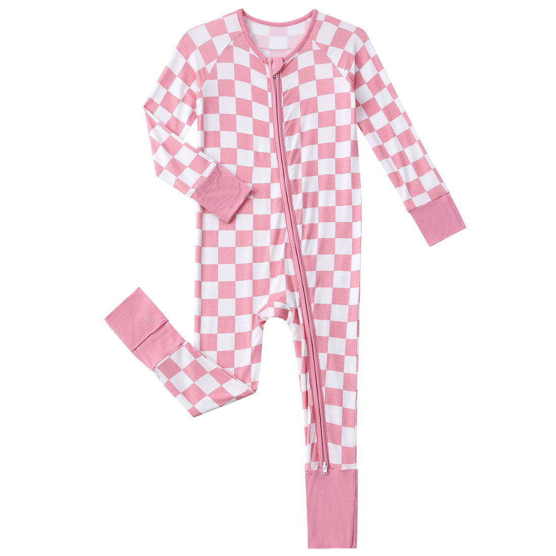 Zip Romper Pajamas Pink Checkerboard