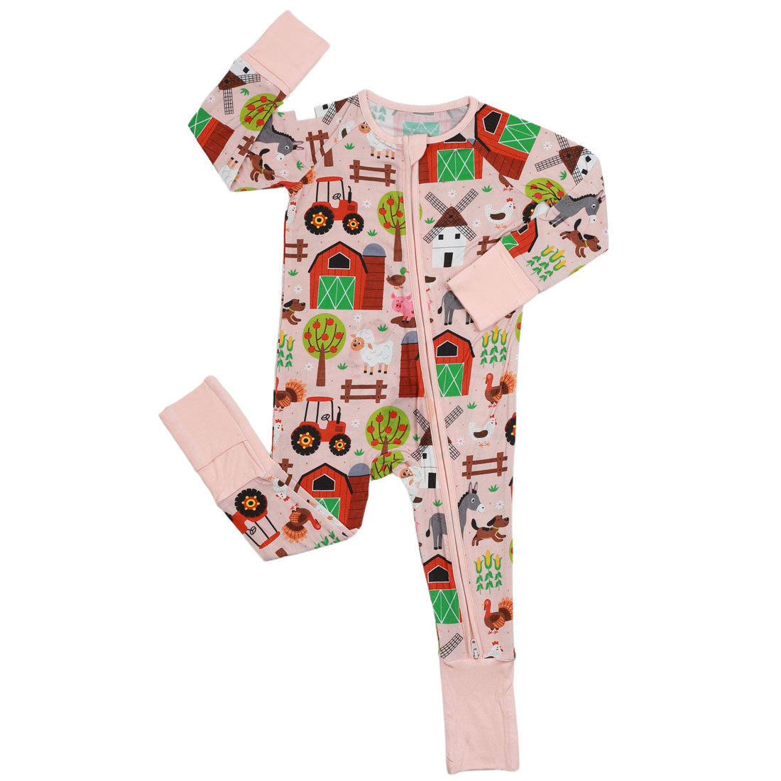 Zip Romper Pajamas Pink Farm Animal