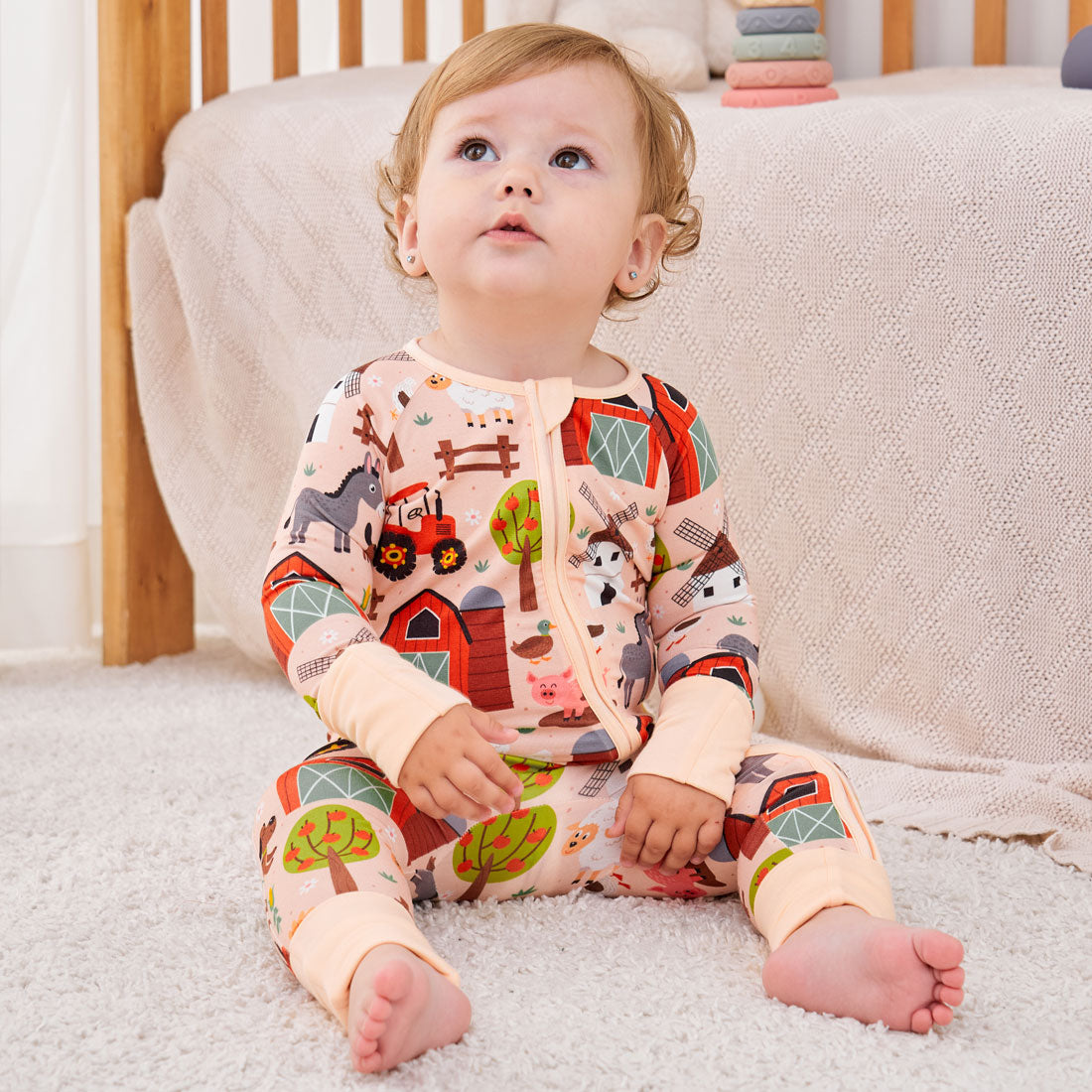 Zip Romper Pajamas Pink Farm Animal