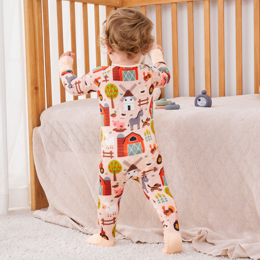 Zip Romper Pajamas Pink Farm Animal