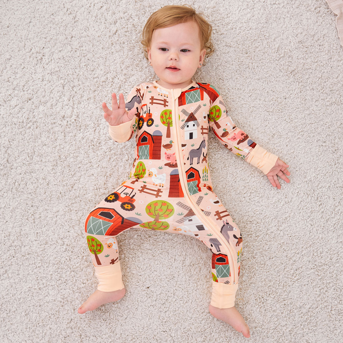 Zip Romper Pajamas Pink Farm Animal