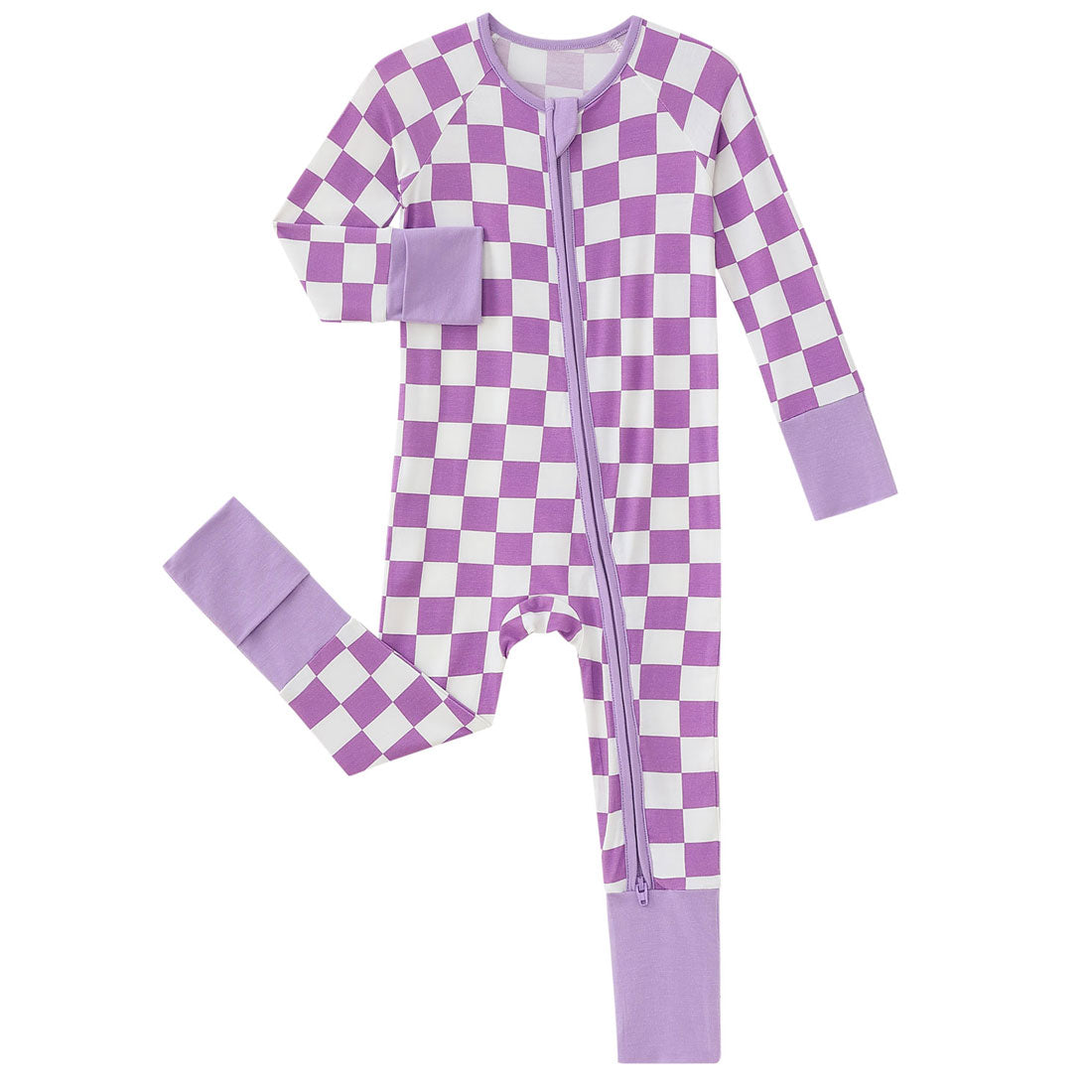 Zip Romper Pajamas Purple Checkerboard