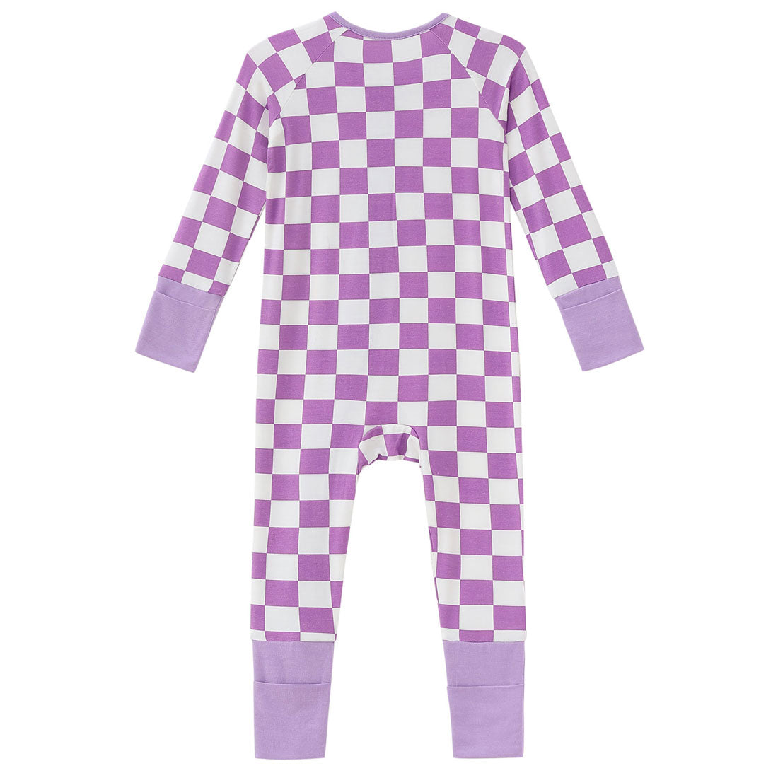 Zip Romper Pajamas Purple Checkerboard