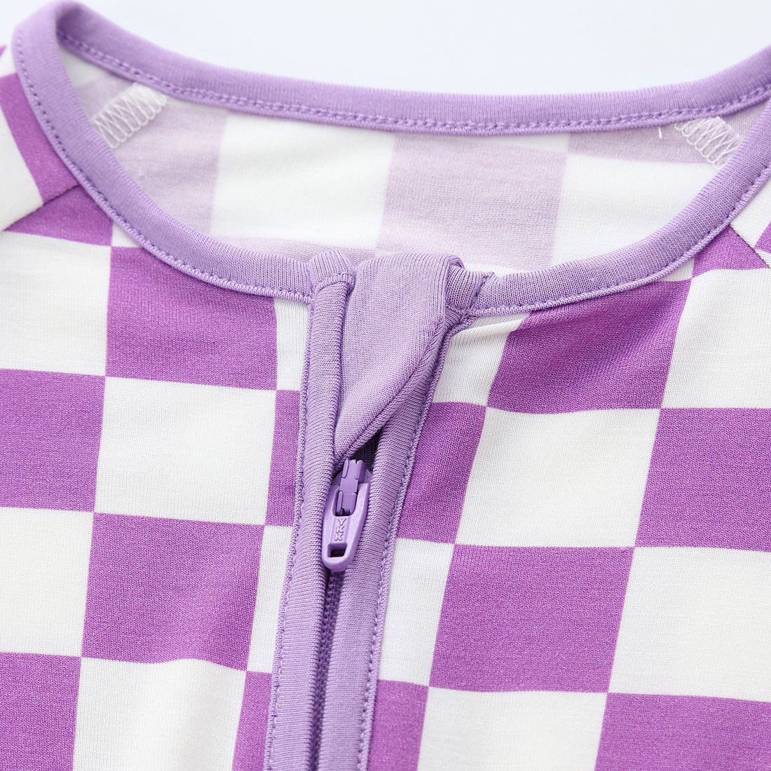 Zip Romper Pajamas Purple Checkerboard