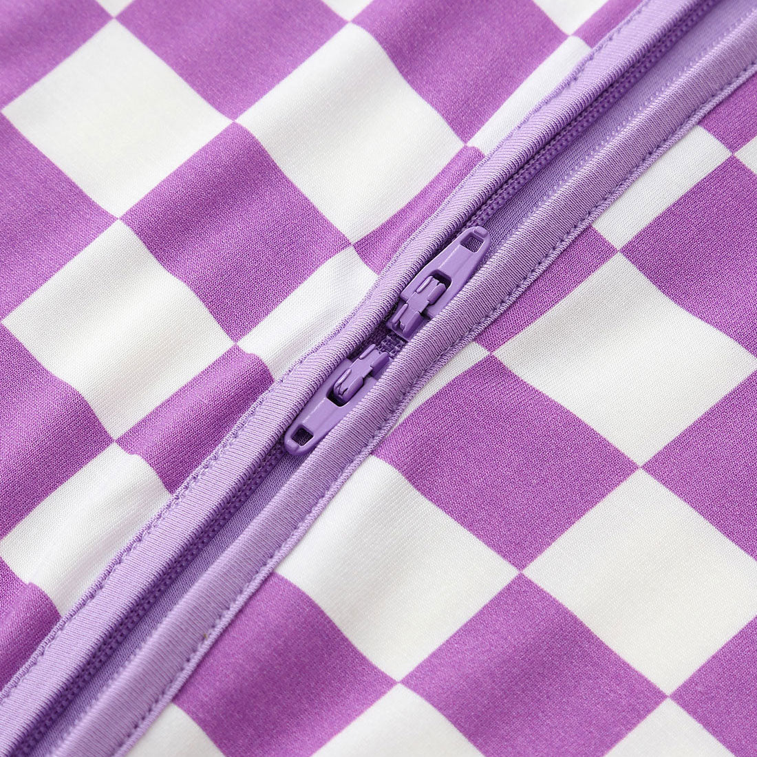 Zip Romper Pajamas Purple Checkerboard