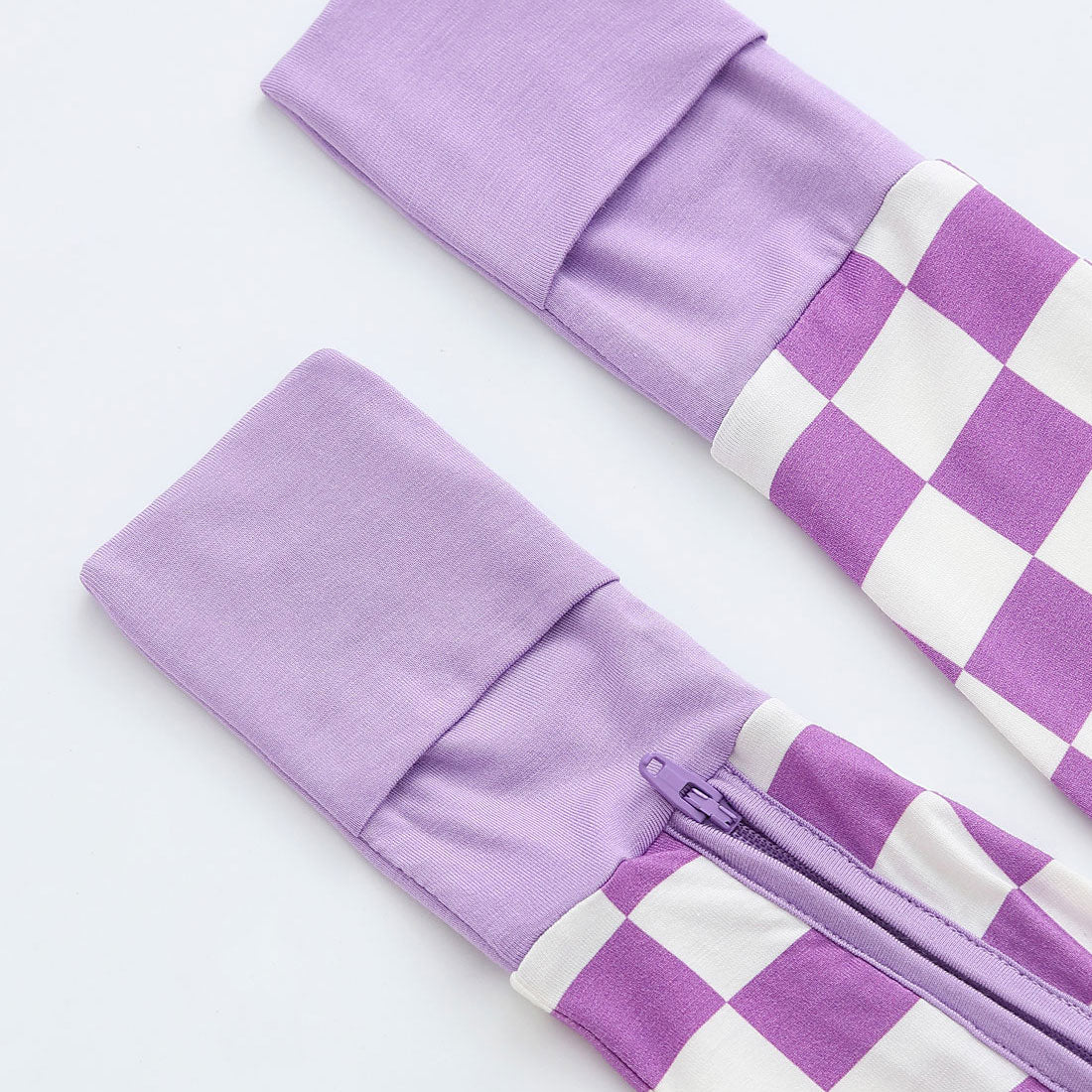 Zip Romper Pajamas Purple Checkerboard